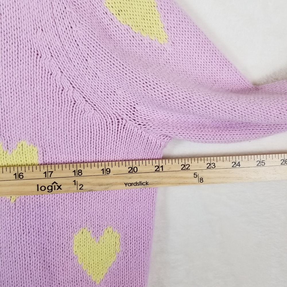 Lisa Todd Womens Heart Intarsia Knit Sweater Purple Yellow Cotton Blend Medium - Picture 5 of 7